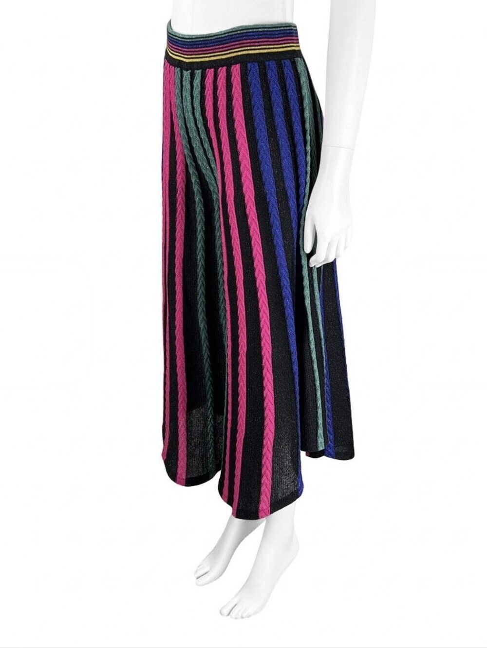 RARE Farm Rio Knit Wide-Leg Knit Pants with Pink & Teal Stripes Medium - Picture 2 of 8